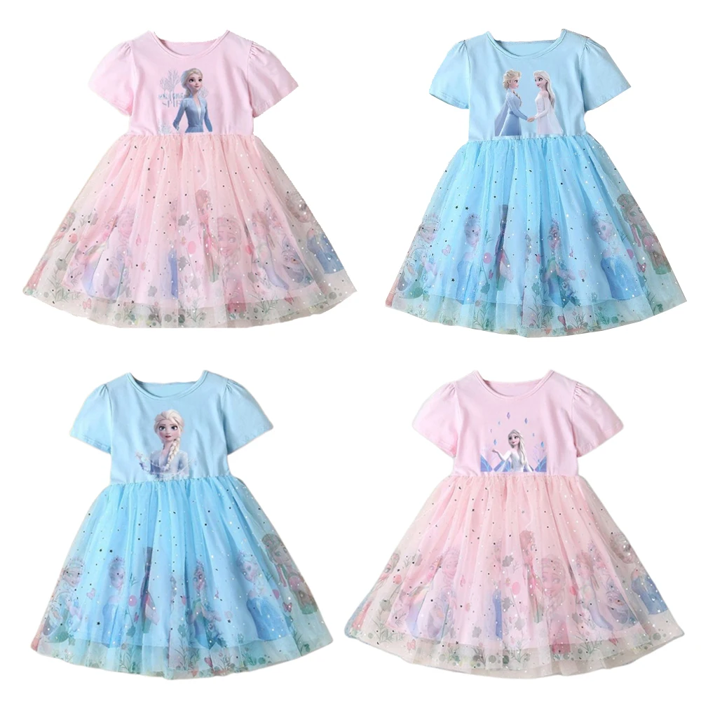 

New Girls Clothes Summer Disney Frozen Elsa Princess Dresses Flying Sleeve Kids Dress Party Princess Dress Kids Daily Clothes