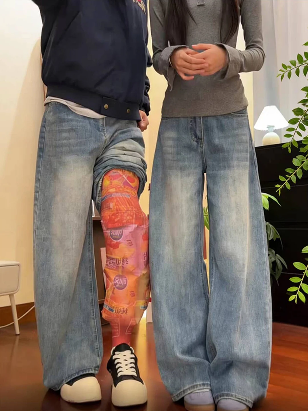 

Мужские джинсы с широкими штанинами и узором «синий бамбуковый узел», весенние, в американском ретро-стиле, прямого кроя, Cleanfit, расклешенные брюки