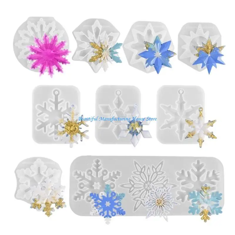 E56A جذابة عيد الميلاد ندفة الثلج المفاتيح قالب كريستال الايبوكسي قلادة قالب من السيليكون