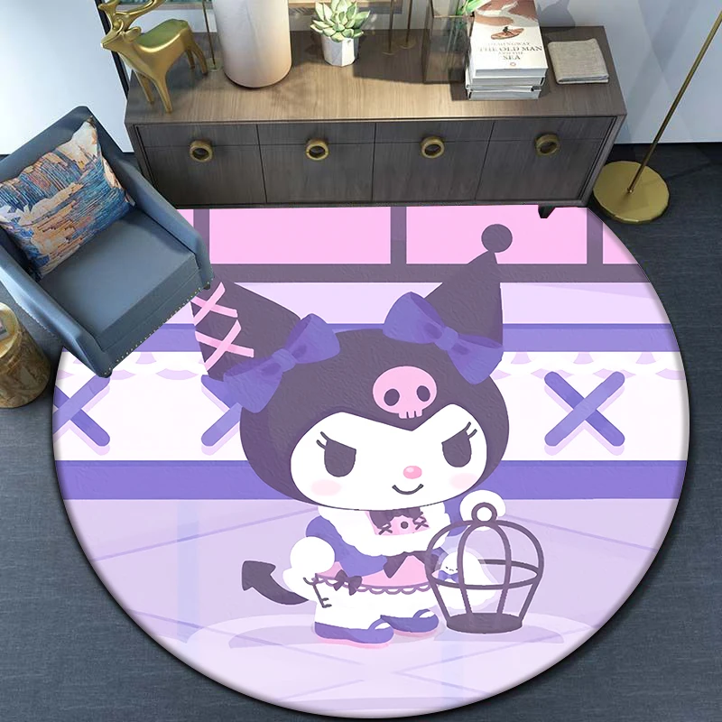 Sanrio Kuromi HD Printed Round Carpet.soft and Comfortable,lovely, Living Room,bedroom,sofa,entry Door Mat.table,chair,gift,Rug