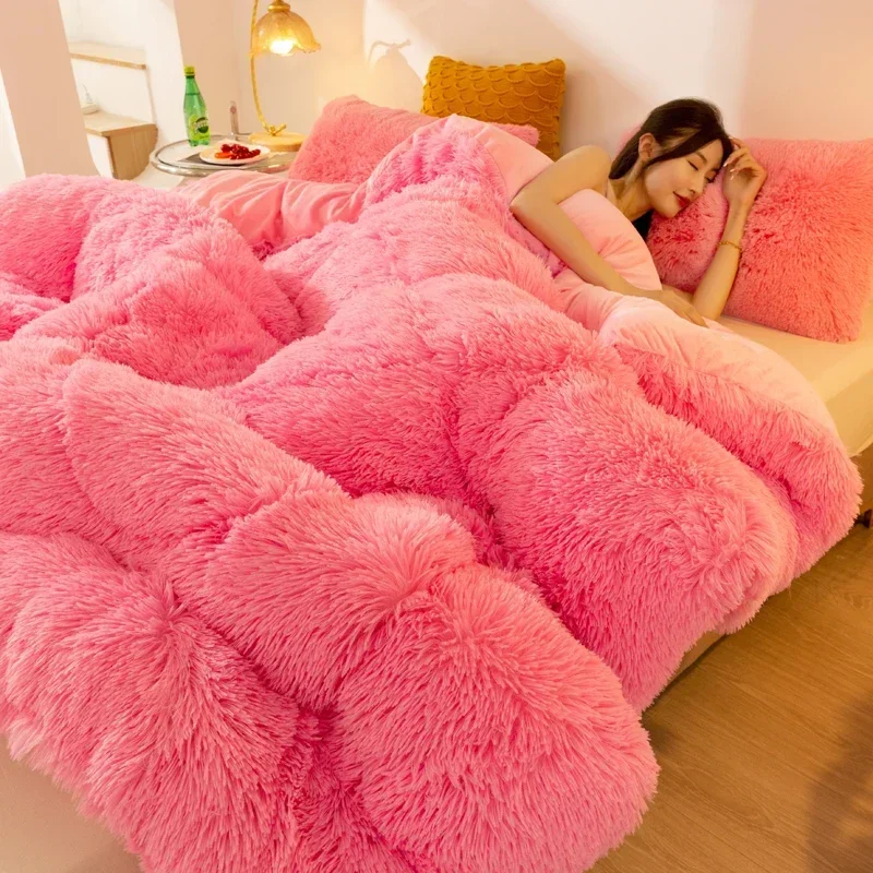 Thick Mink Fur Lamb Fur Warm Winter Comforter Soft Double-sided Velvet Quilted Cotton Quilt Lightweight Fluffy and Elastic Duvet