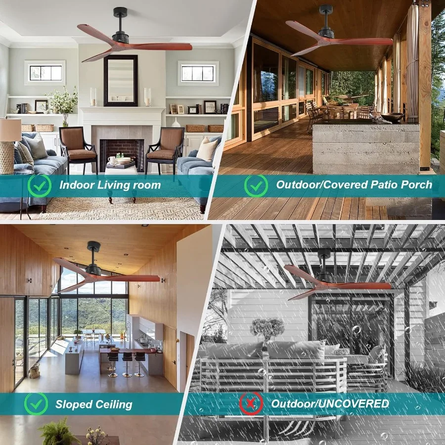 60 بوصة منخفضة المظهر فلوش جبل مروحة سقف خشبية حديثة بدون أضواء للمزرعة الداخلية غرفة نوم غرفة المعيشة في الهواء الطلق فناء P #2