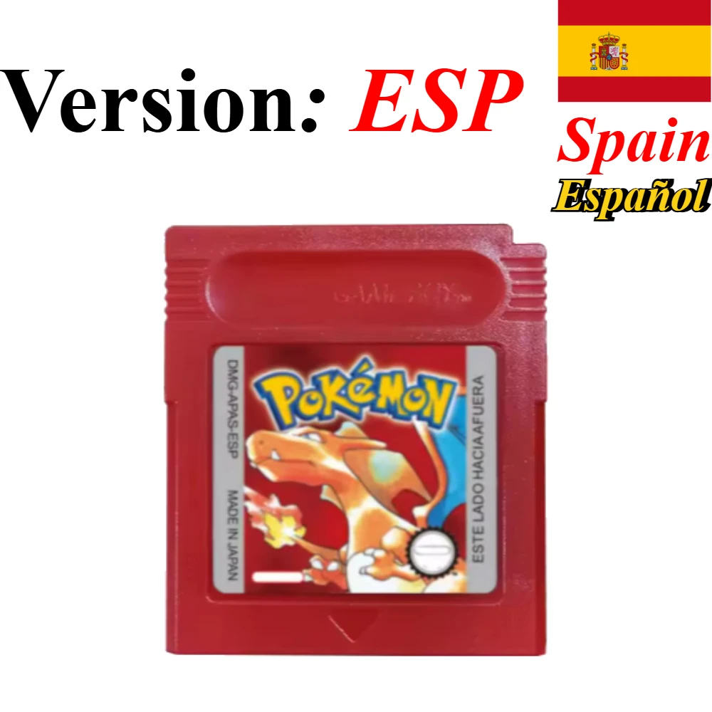 7 Stile Pokémon 16-Bit GBC Spielmodule Rot Blau Grün Gold Silber Kristall Gelb Version USA/FRA/NOE/ESP Version Englisch