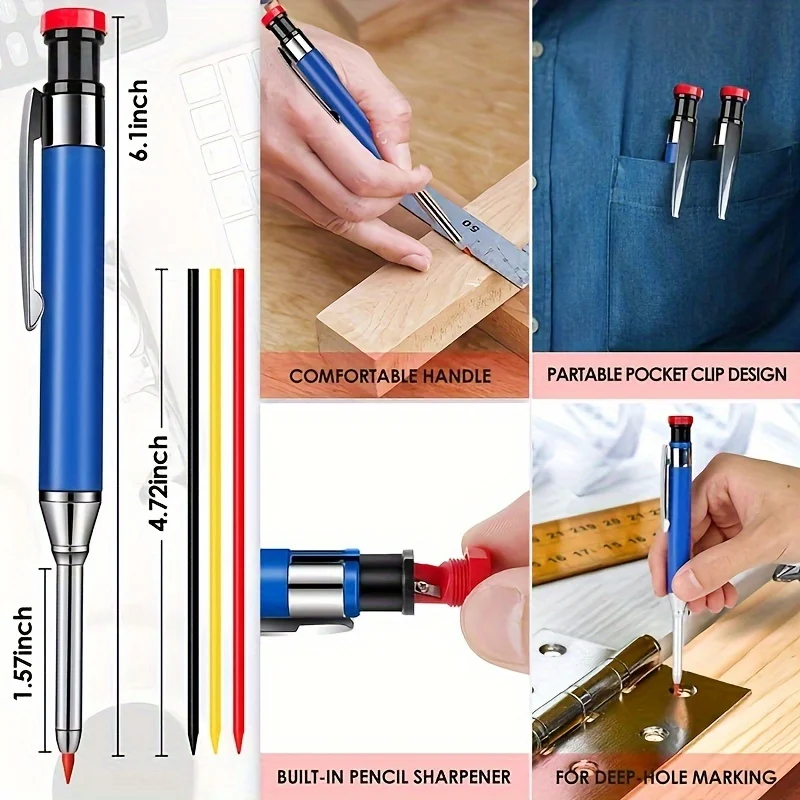 2.8mm Metal Aluminum Rod Deep Hole Woodworking Pen, Marking Pen, Solid Woodworking Mechanical Pencil, Built-in Pencil Sharpener image 3