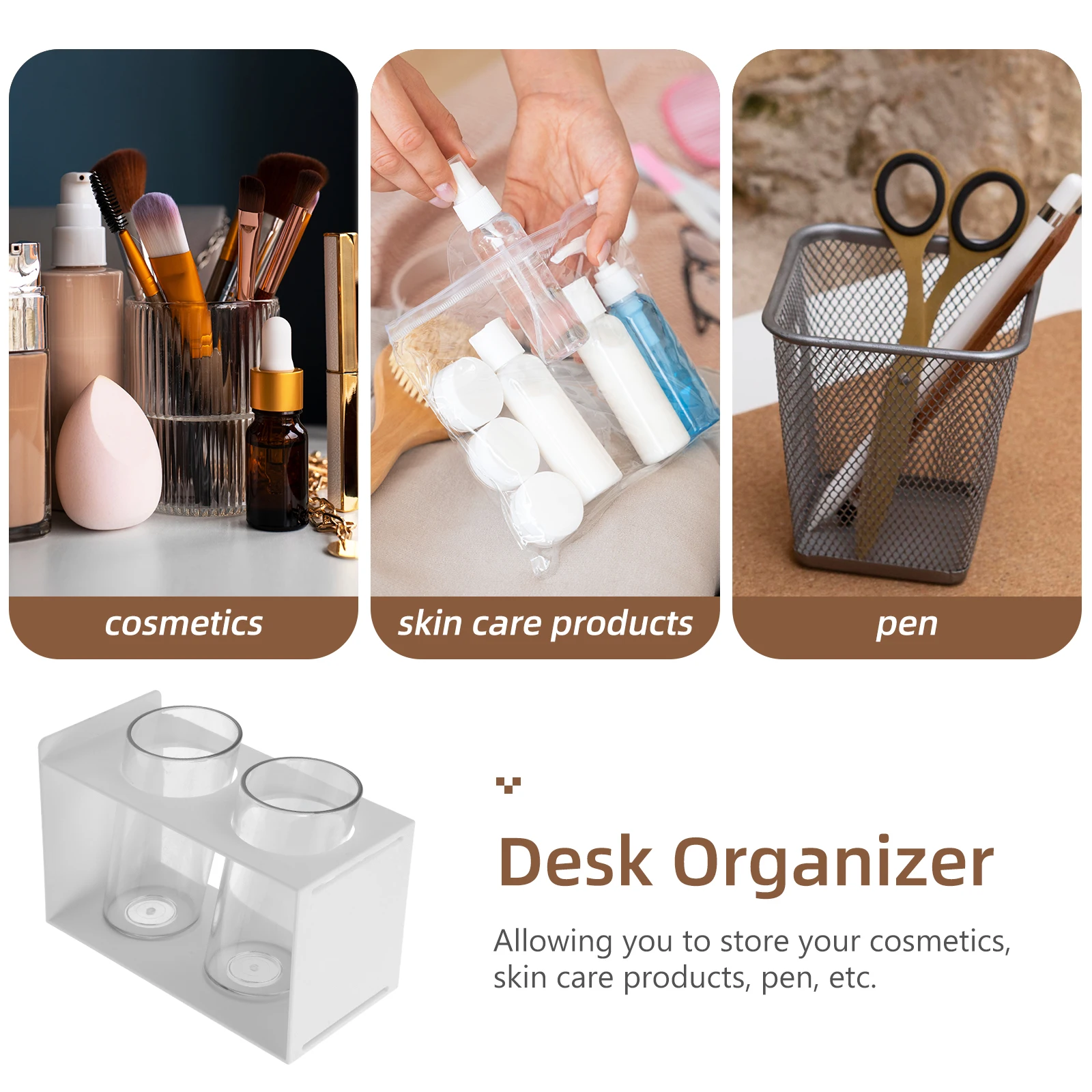 Double Grid Pen Holder Large Capacity Office Desk Organiser Multi-function Pencil Organizer Abs