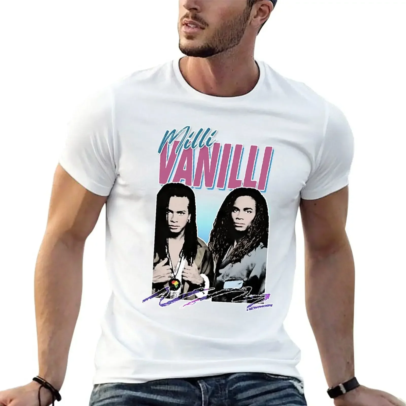 Plain T Shirts Men New Milli Vanilli T-Shirt Milli Vanilli - 80's Fanart Aesthetic Design Tribute Anime T-shirt Oversized Summer