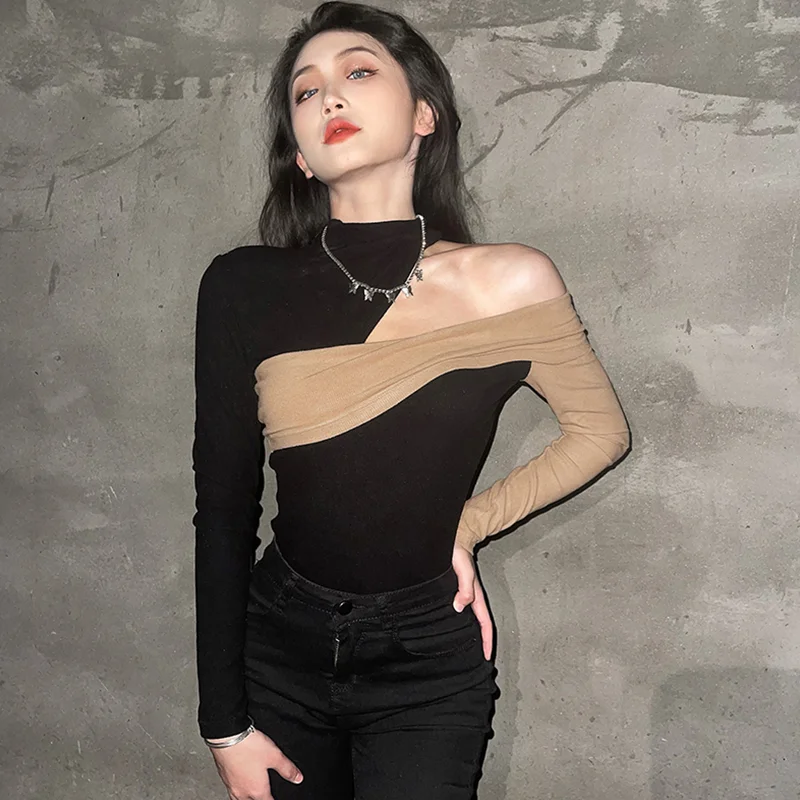 Autumn New Trend Sexy Off Shoulder Long SleeveT-Shirts Femme Slim All-match Bottoming Shirt Top Tee Women Clothes Fashion Tshirt