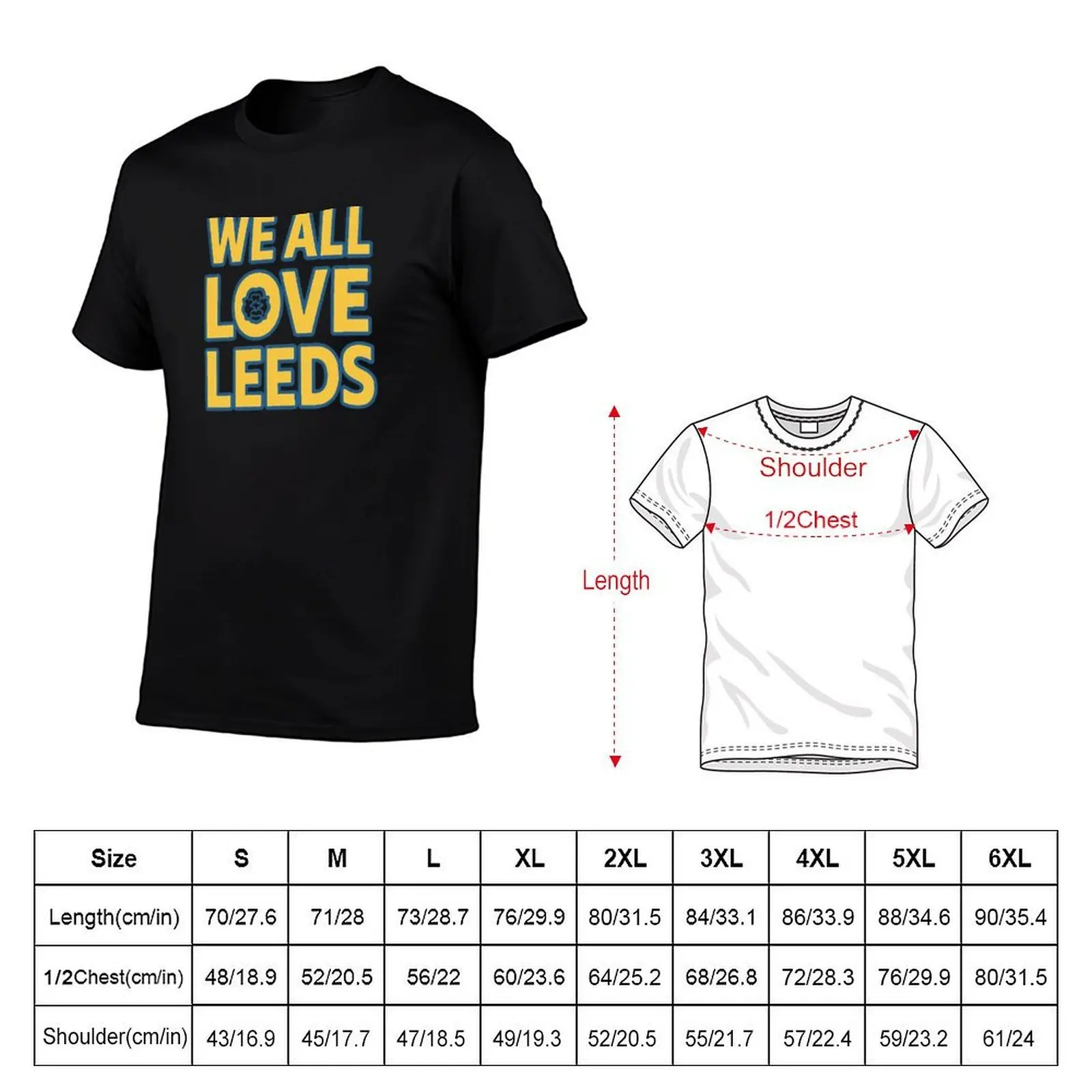 We All Love Leeds Yellow & Blue Typography with Yorkshire Rose T-Shirt cute clothes football t shirt mens shirts graphic tee