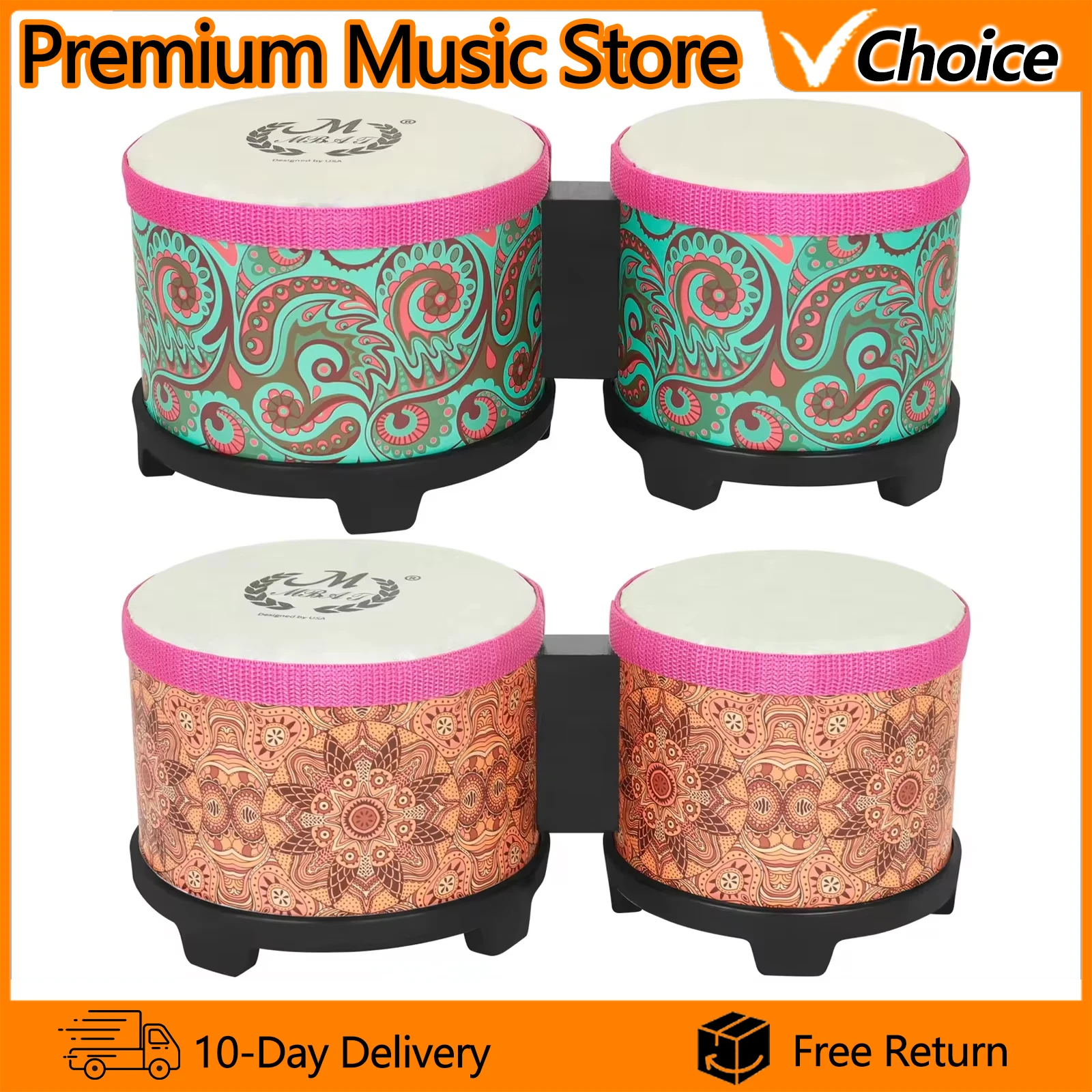 Bongo Drum Set - 미니 봉고 드럼 세트, 5인치+6인치, 연결된