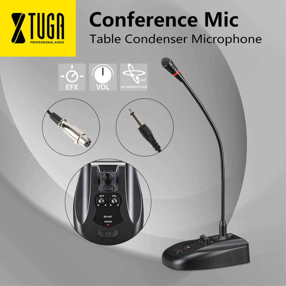 

XTUGA ES357 Professional Wired Adjustable Desk Standing Gooseneck Microphone Table Conference Condenser Microphone Recording