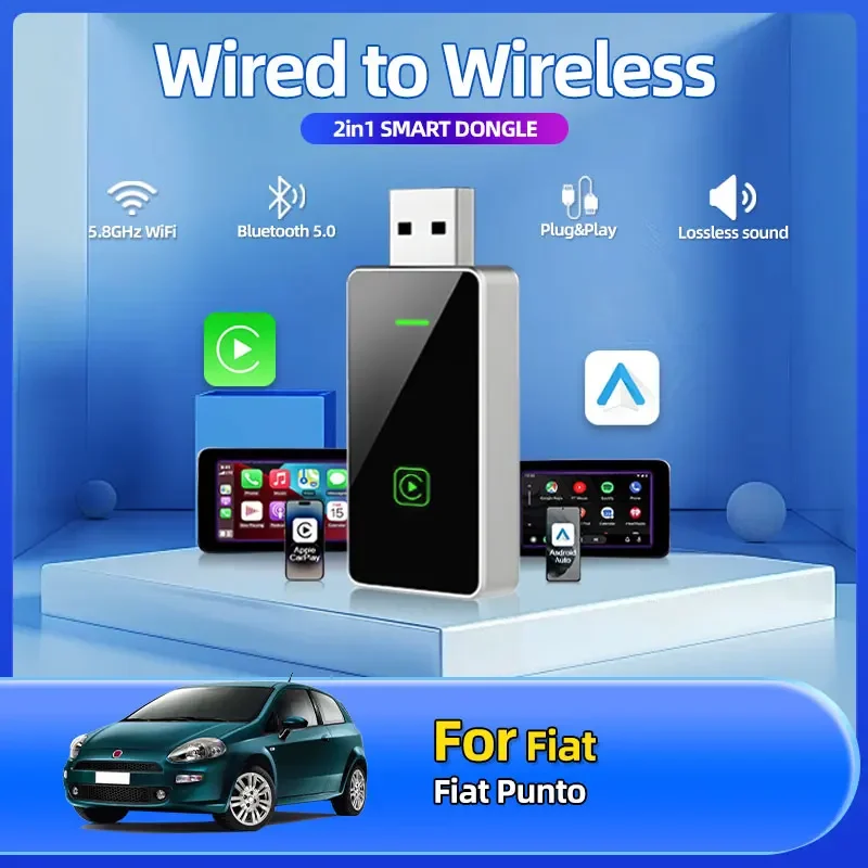 

New 2in1 Wired To Wireless CarPlay Android Car Adapter For OEM Car Stereo With USB Plug And Play Car Accessories For Fiat Punto