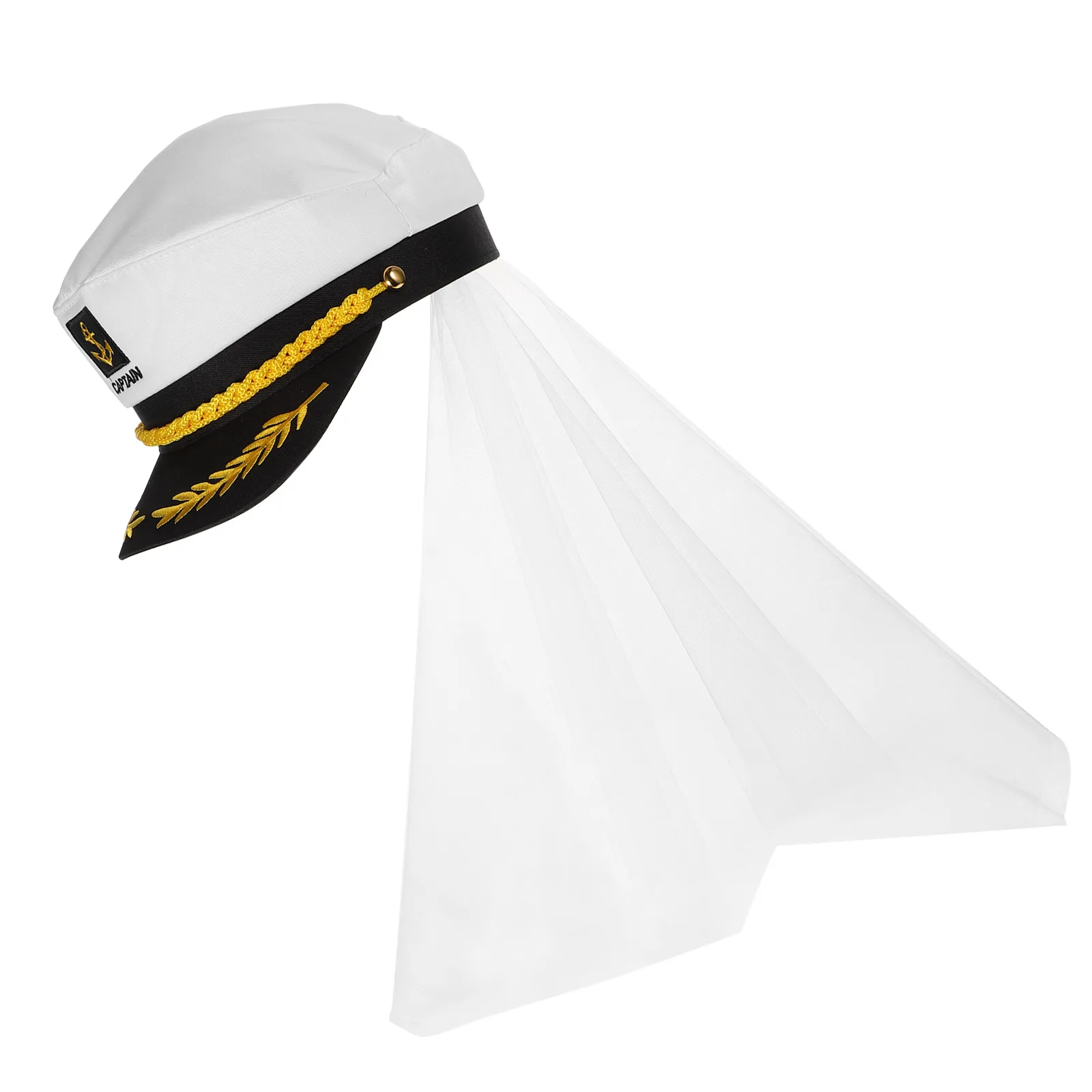 

1pcs Navy Captain Bride Sailor Hat with Veil Wedding Party Cosplay Costume Props Bridal Hat Stage Women