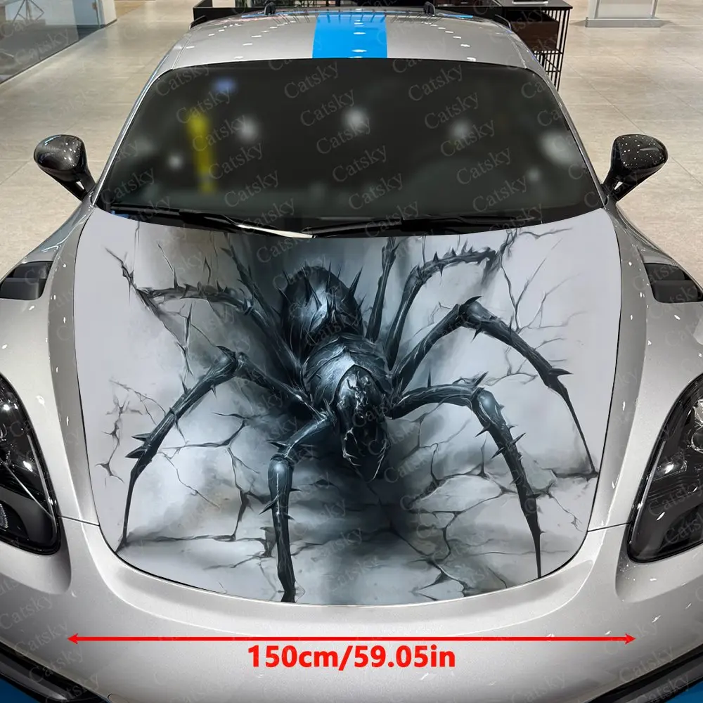 Ferocious Spider Car Vinyl Wrap, PVC Waterproof Car Hood Sticker, Self-Adhesive Scratch-Resistant Stickers for Engine Cover