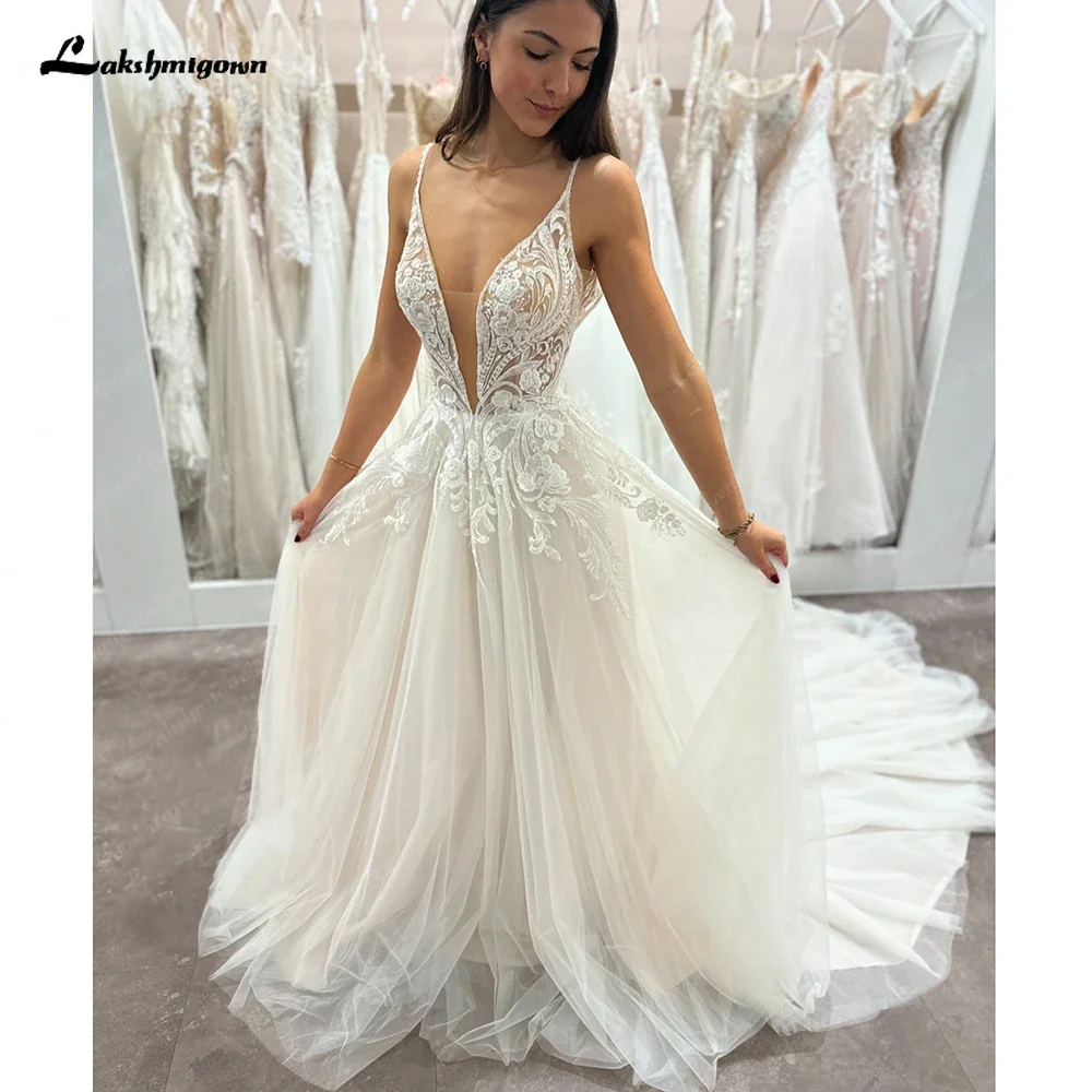 

Lakshmigown Sexy Backless Beach Wedding Gowns Customized Summer 2025 Vestidos De Boda Boho Bridal Dresses Lace Spaghetti Straps