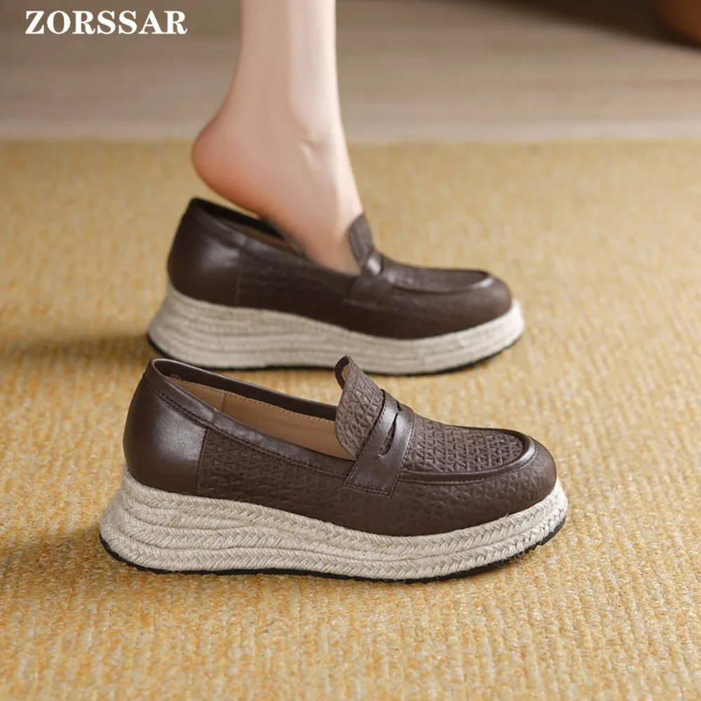 

2026 Autumn High Quality Women Shoes Light Comfort Flats Platform Shoes Genuine Leather Casual Mother Shoes Wedge Women Loafers