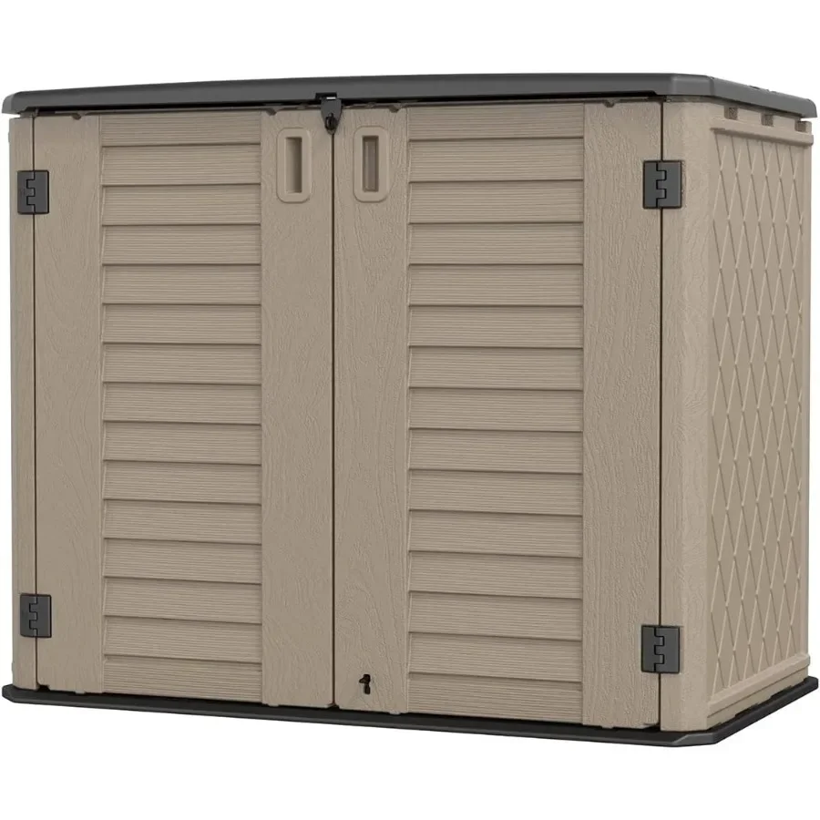 Outdoor Storage Shed - Horizontal Waterproof Cabinet for Garden, Patio, Backyard; Dark Brown Polyethylene; 35 Cu Ft Capacity, T