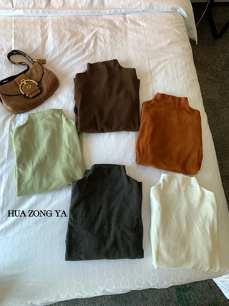 

Ацетатная шерстяная облегающая водолазка с высоким воротником, базовый слой для тепла, корейский стиль, осенне-зимняя мода, женская вязаная одежда