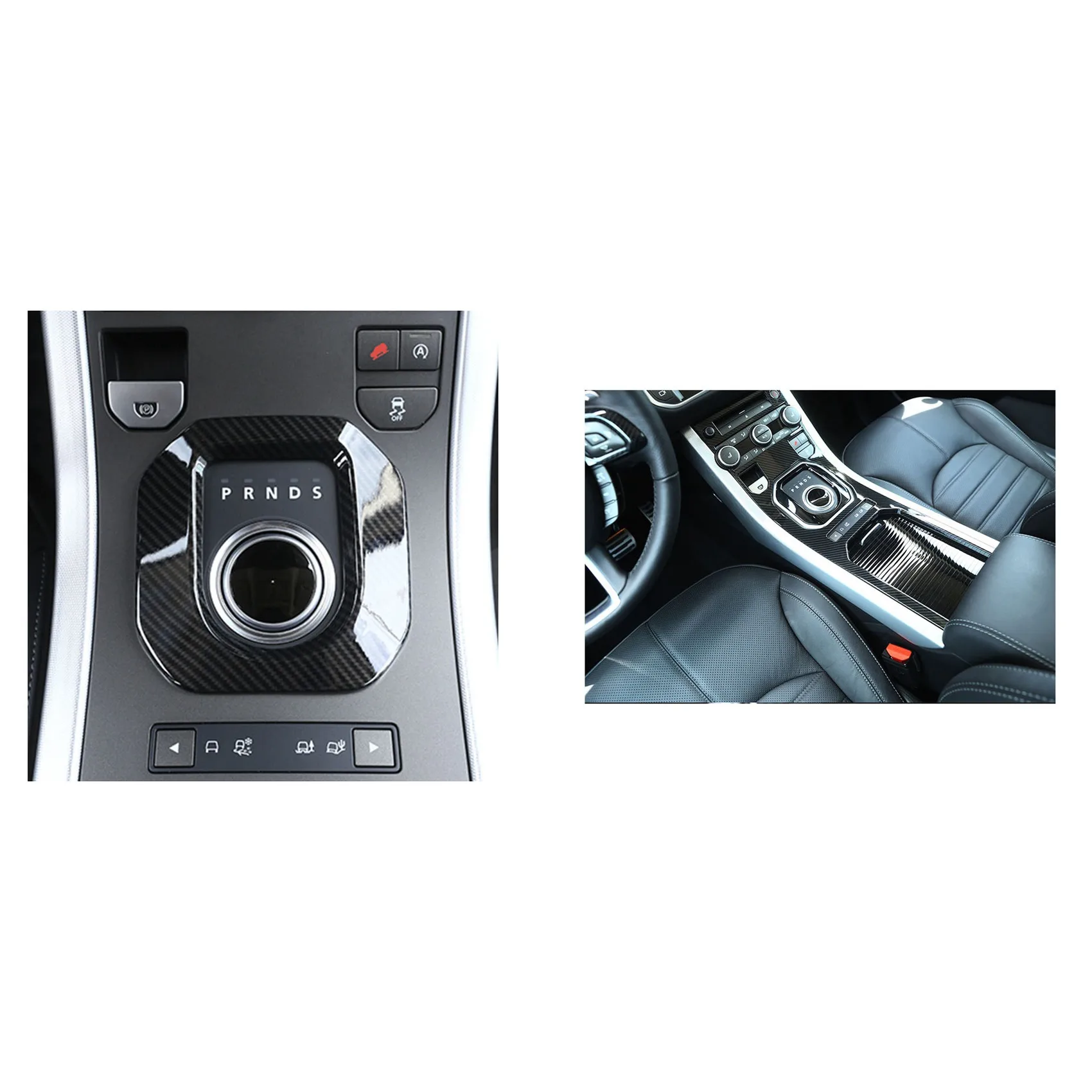 2 Set Car Accessories: 1 Pcs Car Gear Shift Frame Cover Trim & 1 Set Car Carbon Fiber Center Console Gear Panel Trim