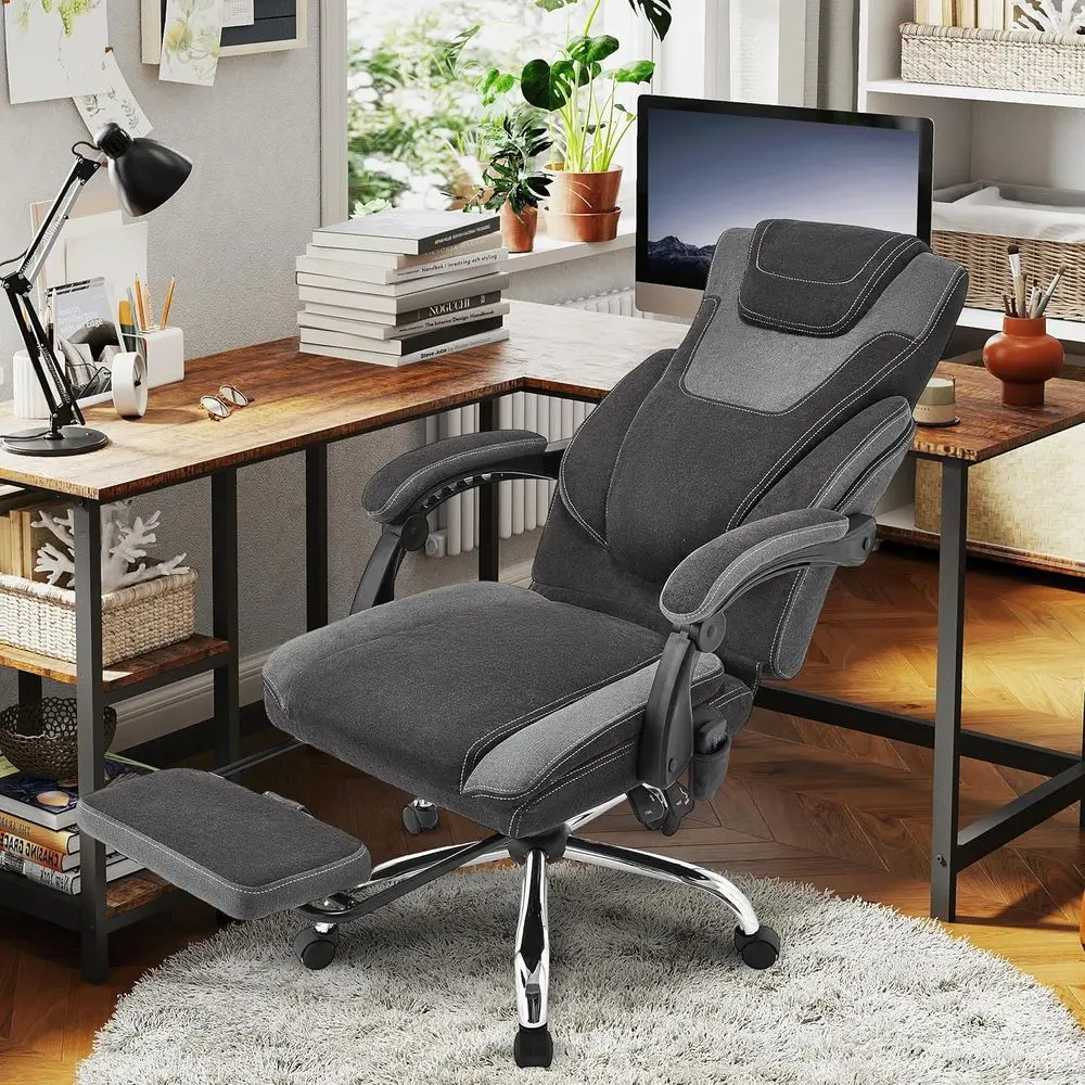 Oice Chair with ootrest,6-Point Vibration Massage & Heat Executive Oice Chairs,Big and Tall abric Oice Chair 500LBS,Ergonomic De