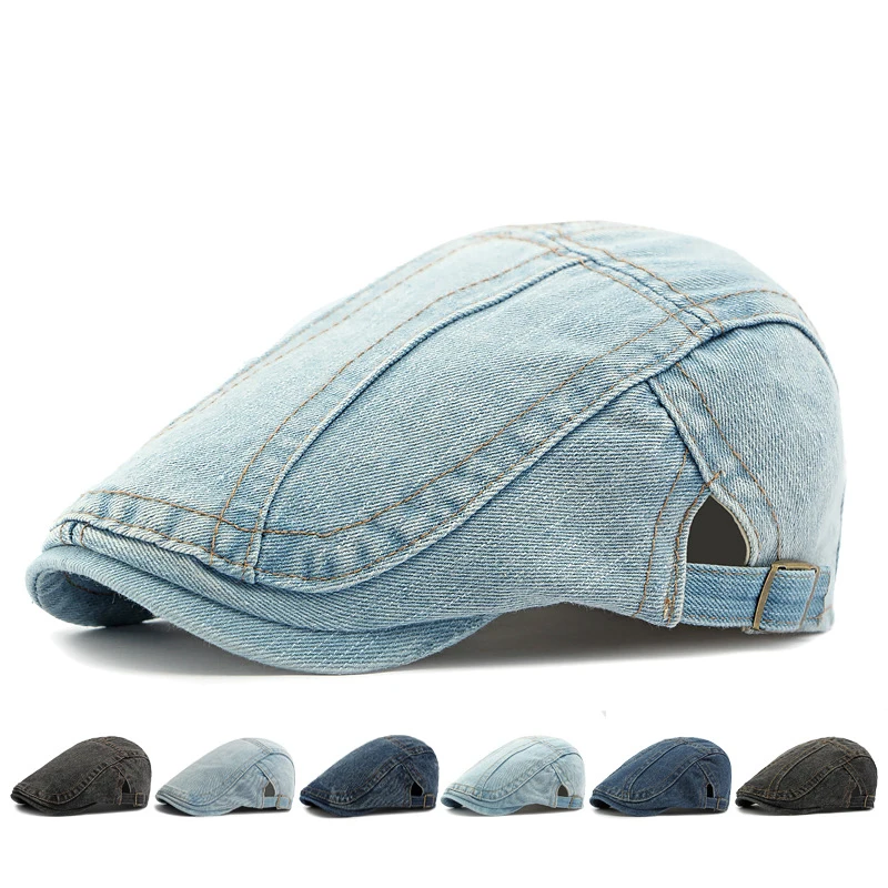 

Men's Denim Beret Newsboy Hat Spring Summer Unisex Flat Cap Cabbie Driving Ivy Hats Retro Casual Baseball Cap Adjustable