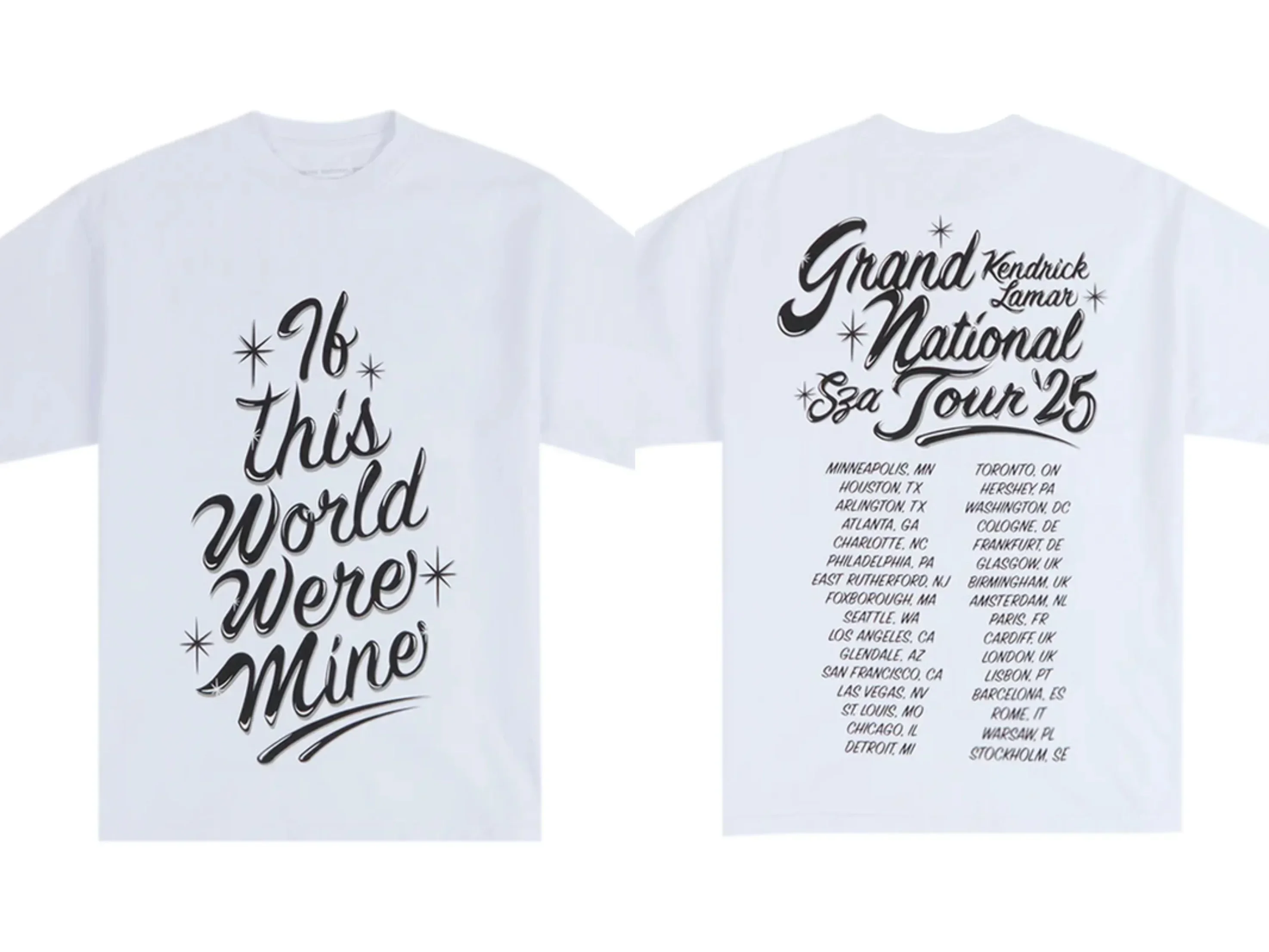 SZA Kendrick Lamar 2025 Global Tour Printed T-Shirt Fan Men's and Women's T-Shirt Vintage Cotton Fan Support Short Sleeve Top