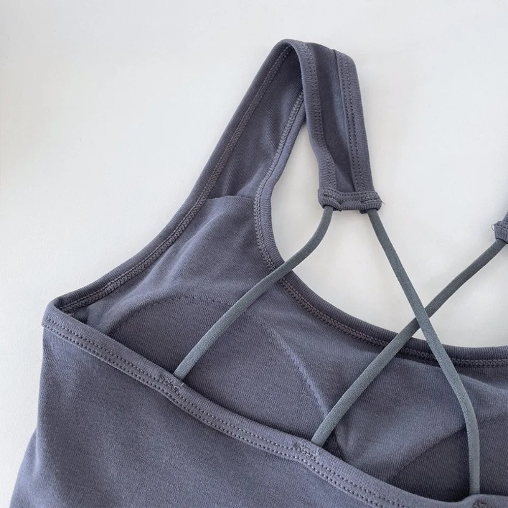 Sleeveless U Neck Built-in Bra Tank Tops Built-in Bra Ribbed Ribbed Cami Vest Slim Fit Backless Cross Back Crop Tops For Women
