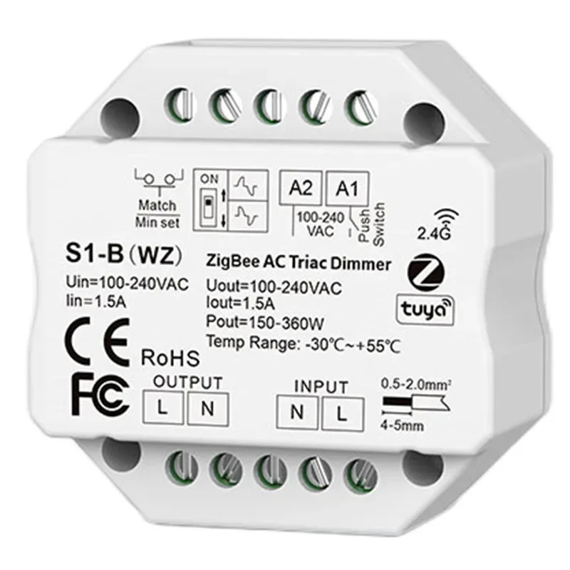 / AC Triac Dimmer For Single Color 2.4G RF/WIFI/Zigbee LED Controller S1-B /S1-B(WT) / S1-B(WZ) AC100V-240V