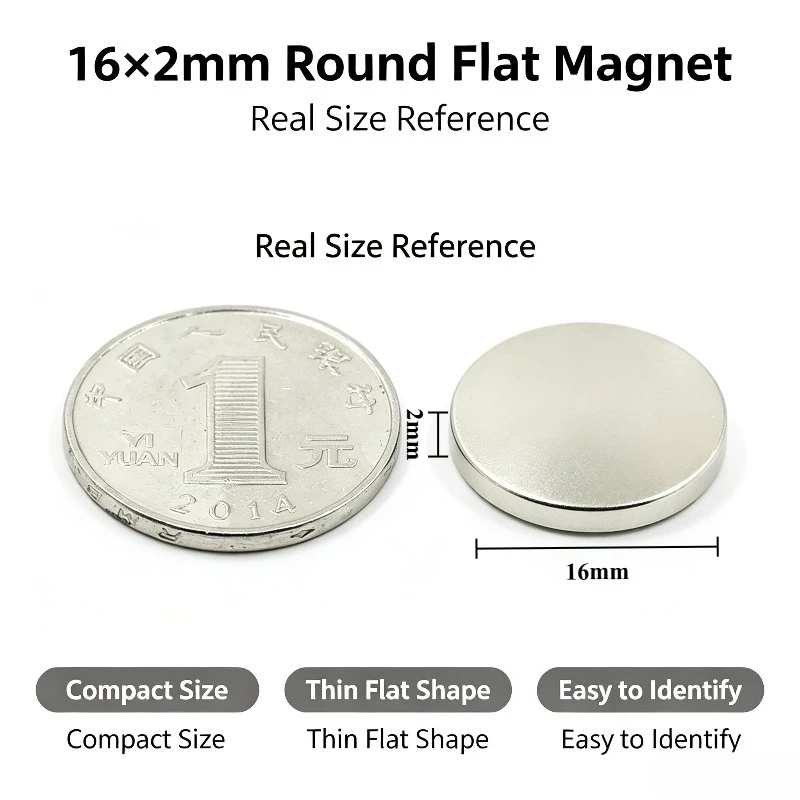 16x2mm Permanent NdFeB Round Thin Neodymium Magnet For Refrigerator Attachment DIY Household Craft 16*2mm