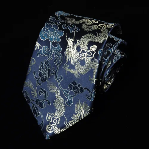 Imagen 1 del producto Corbata informal con diseño de dragón chino para hombre, corbata ajustable de seda Jacquard suave atada a mano, corbata nacional para padrino de boda