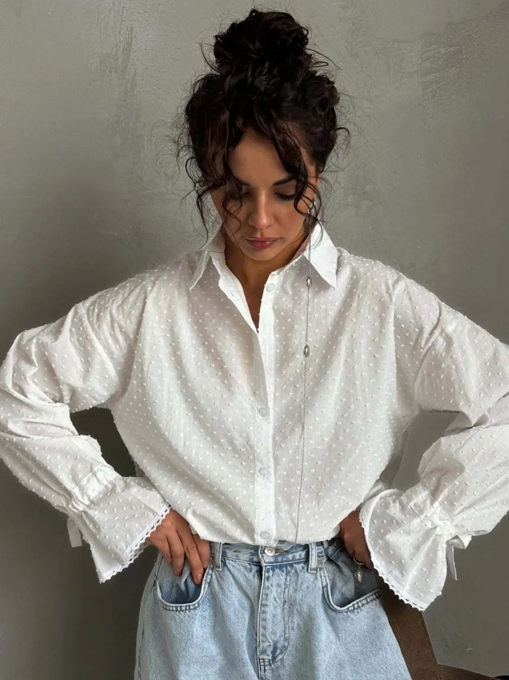 

Women's button-down cardigan for autumn new style, with elegant flared sleeves, as an upper garment