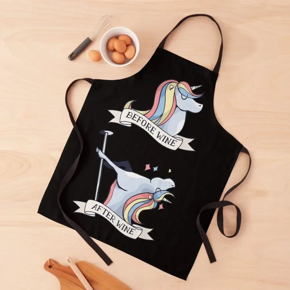 Before Wine After Wine Pole Dancing Funny Rainbow Unicorn Apron Hairdressing Hairdresser Accessories with personal logo Apron