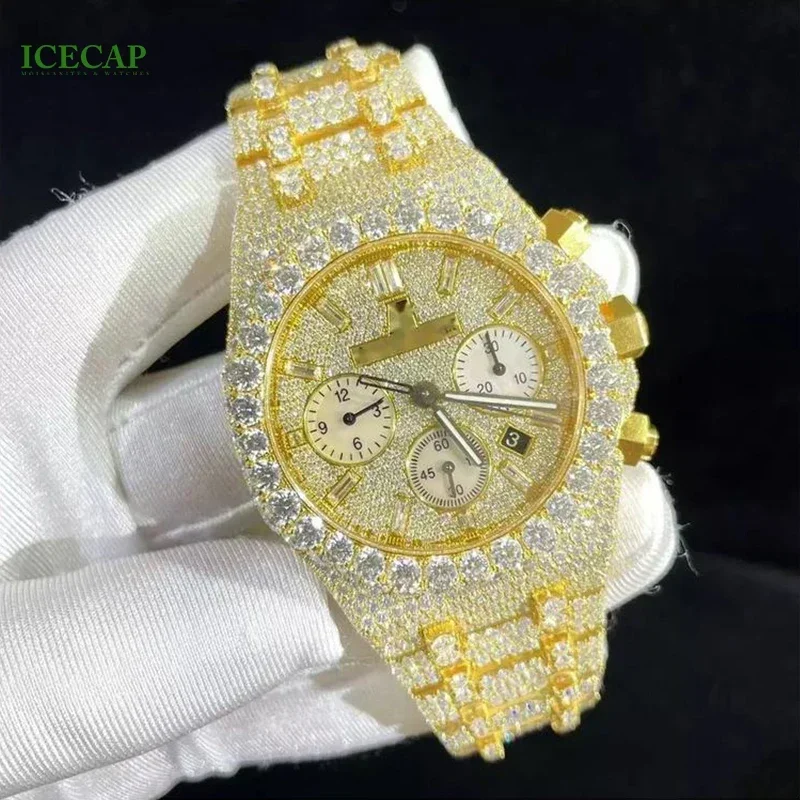 Luxury Design Premium Ice Out Watch VVS Clarity Hip Hop Fashion Moissanite Diamond Mechanical Watch For Men