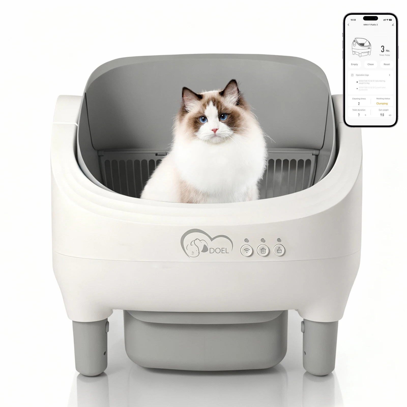 DOEL bac à litière pour chat autonettoyant à dessus ouvert, grand bac à litière automatique pour chat avec contrôle par application, WiFi 2.4G Olny, comprend des sacs poubelles