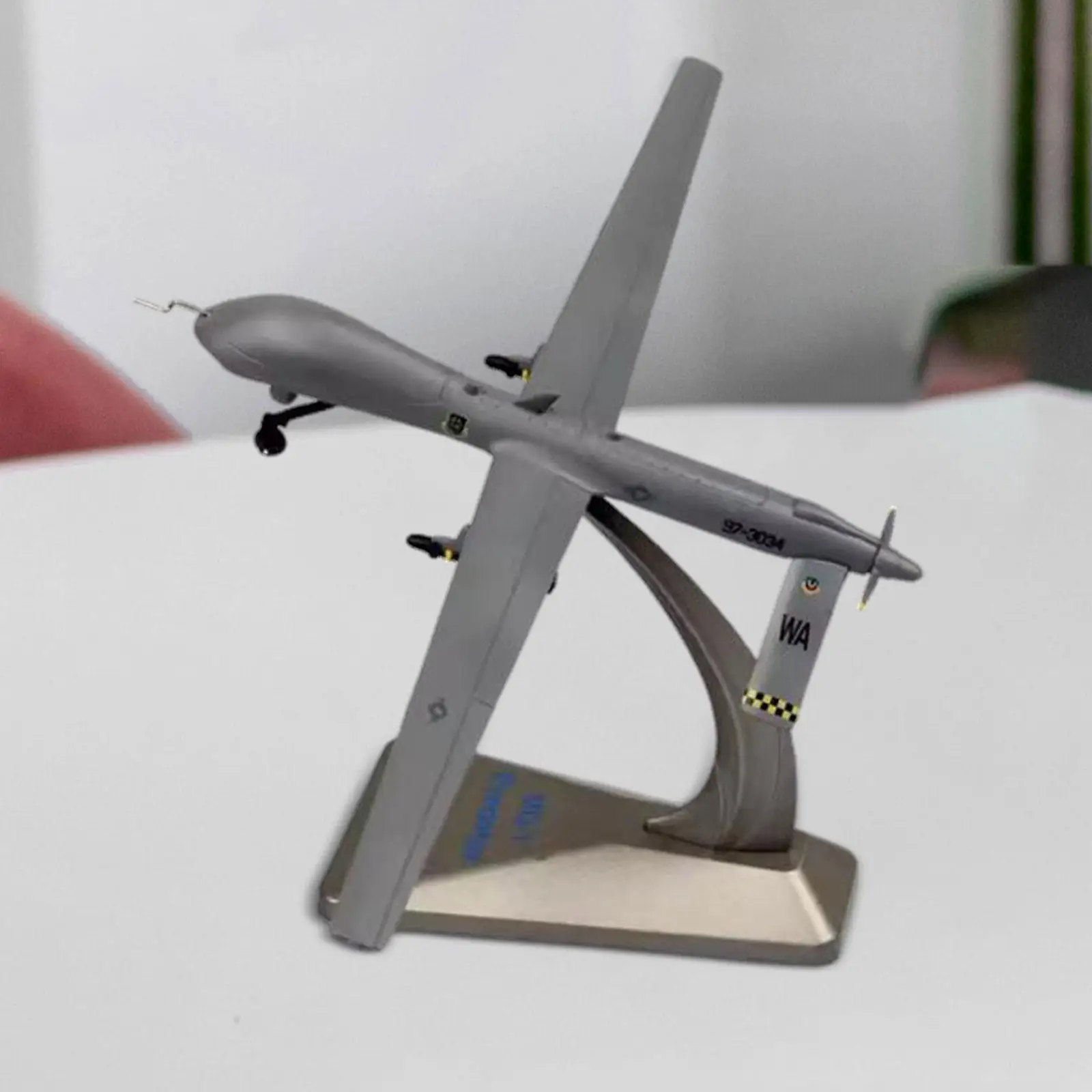 Alloy 1/72 MQ-1 Airplane Diecast Model Desktop Decor Collection with Display Stand for Bedroom Living Room Bookshelf Bar Home