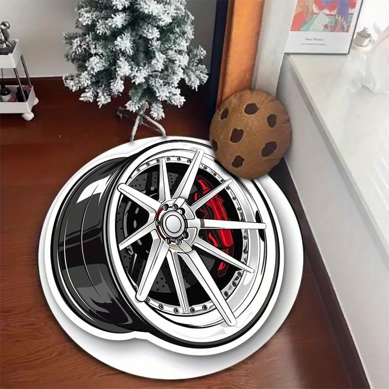 3D Tire Print Round Rug Chair Mat, Non-Slip Polyester Office Floor Protector, Stylish Round Carpet, Polyester Home Decor