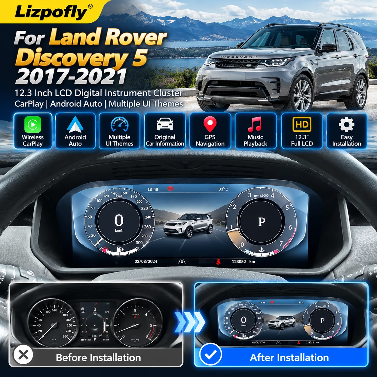 12.3 Inch Digital Cluster For Land Rover Discovery 5 LCD instrument panel 2017-2021 Panel Cockpit Carplay Dashboard