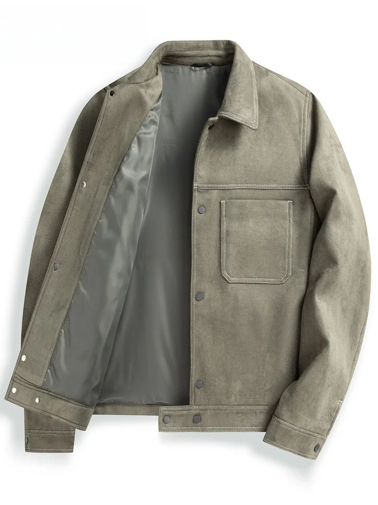 

TUCANO Men's Casual Loose Suede Jaet Spring Autumn Faion Brand Turn-down Collar Top Youthful Vitali Sle Long Sve