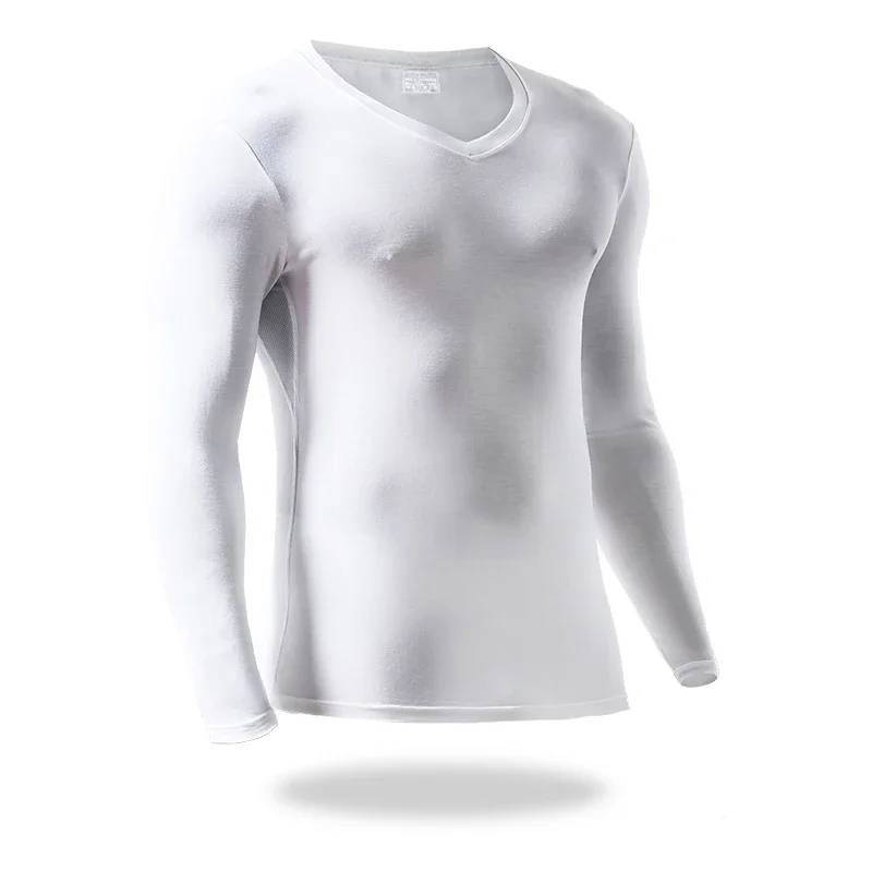 Men's Thin Modal Autumn Clothes Basic Low Neck V-Neck Modified Slim-fit Single-piece Bottom Shirt Thermal Underwear Top