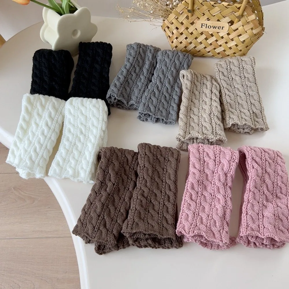 1pair Sweet Twist Knit Pattern Knitted Leg Warmers Warm Lined Stretch Knee High Socks Solid Color Long Stockings Winter Autumn