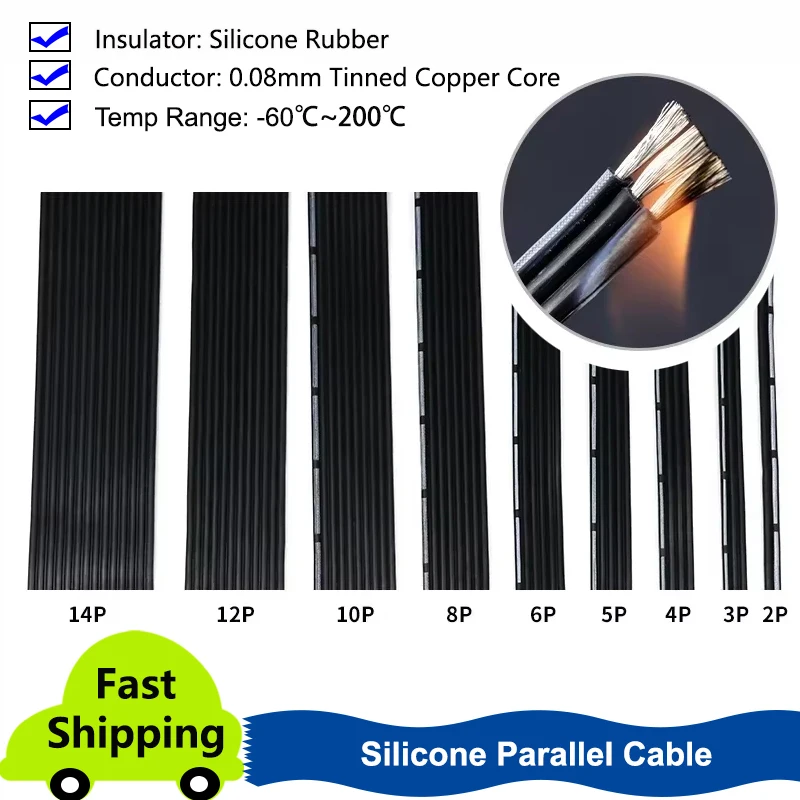 

Super Soft Silicone Wire 2P 4P 5P 6P 8P 10P 14P Multi-core Parallel 30 28 26 24 22 20AWG High Temperature Resistant Copper Cable