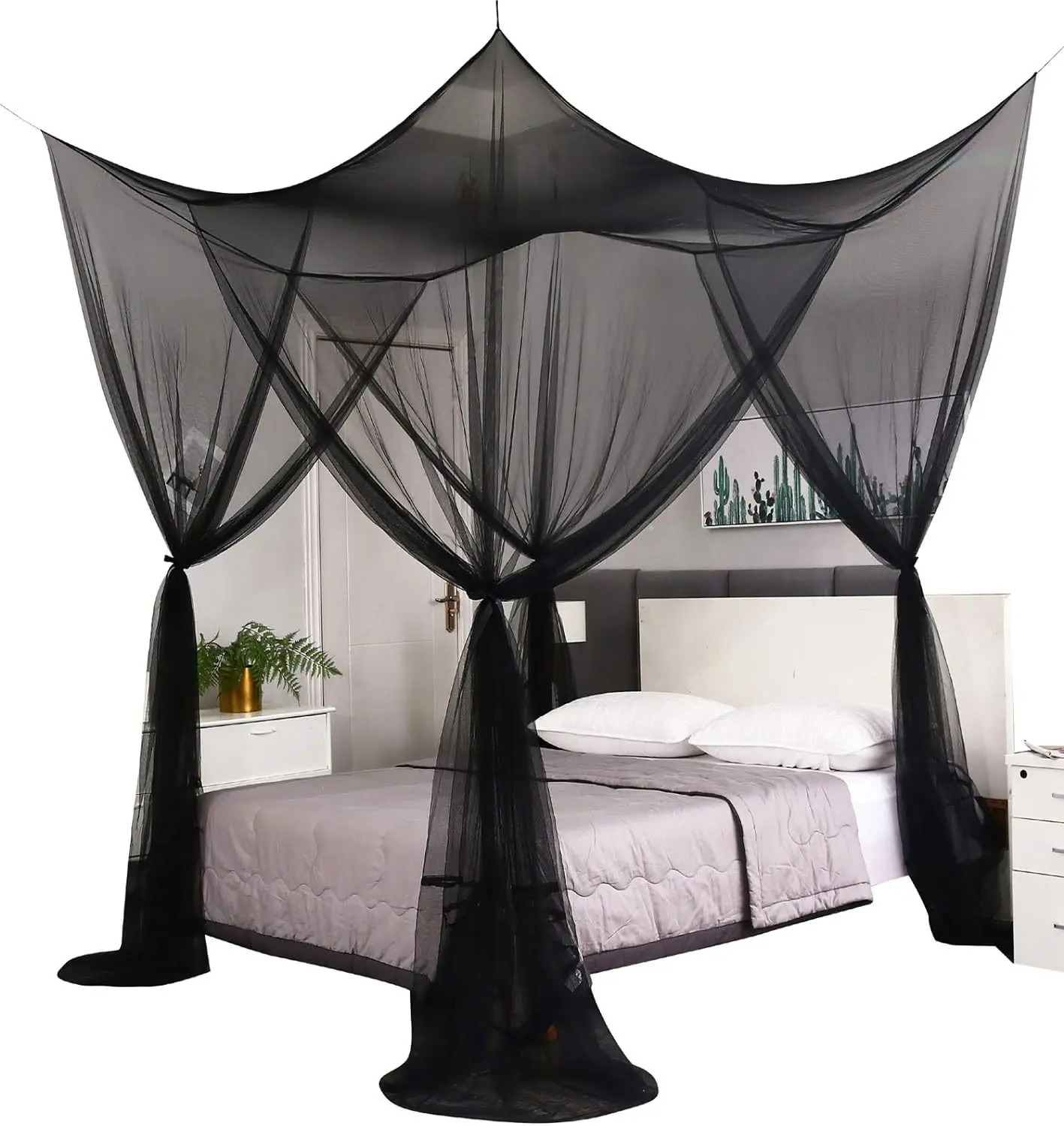 4 Corners Post Easy Installation Bed Curtains Black White Bed Canopy 190*210*240cm Home Decor King Square Mosquito Net