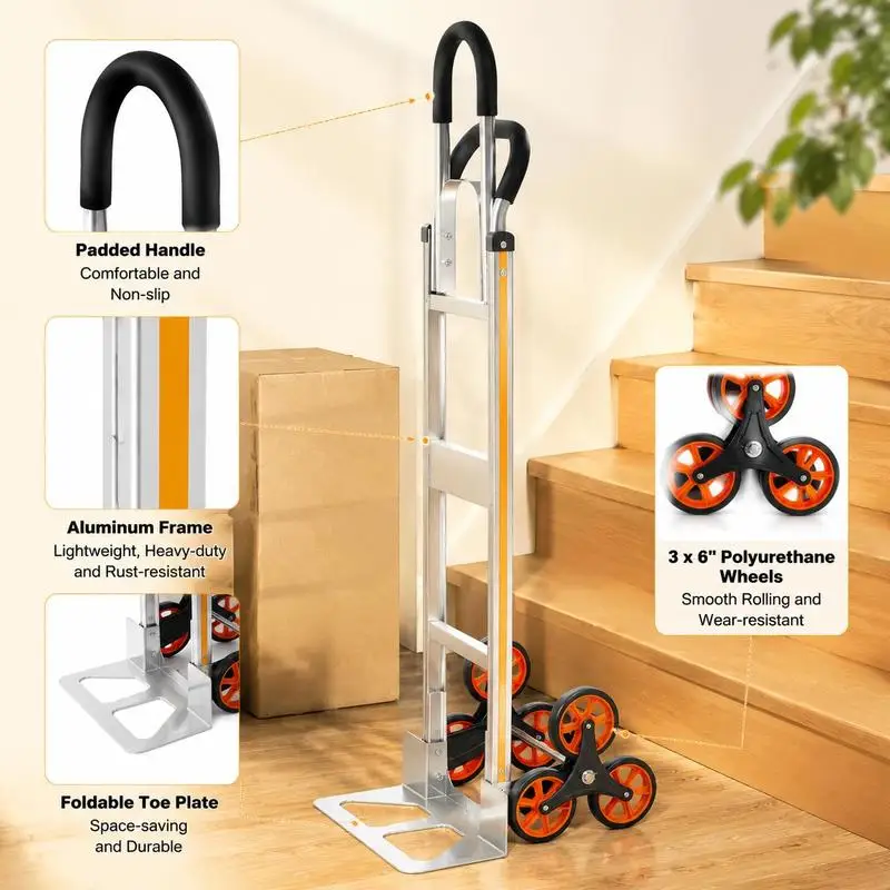 Stair Climbing Cart, 330 Lbs Stair-Climb Capacity, Aluminum Alloy Folding Trolley Cart with Telescoping Handle, 6 Wheels and 2 Bungee Cords, Stair Climber Dolly for Home, Groceries, Warehouse - view 4