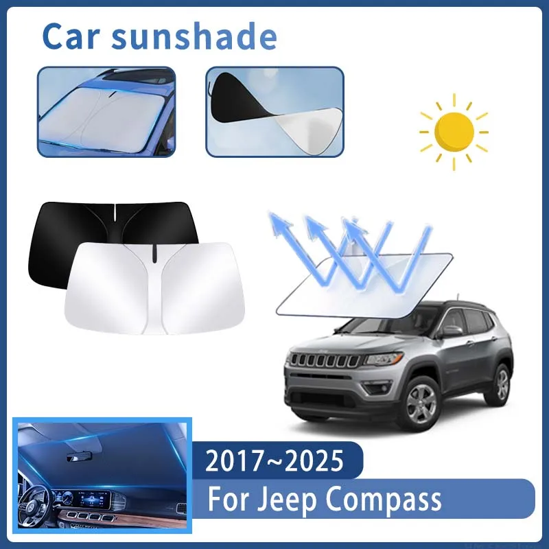 

Автомобильный солнцезащитный козырек для Jeep Compass 2017 ~ 2025 2019 2022 2023 MK2, солнцезащитный козырек на лобовое стекло, теплоизоляция, летние охлаждающие аксессуары