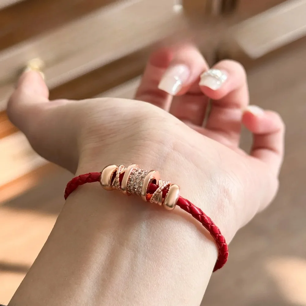 Zircon Red String Bracelet for Women, Adjustable Pull Cord Fashion Wristband Elegant Daily Wear Jewelry
