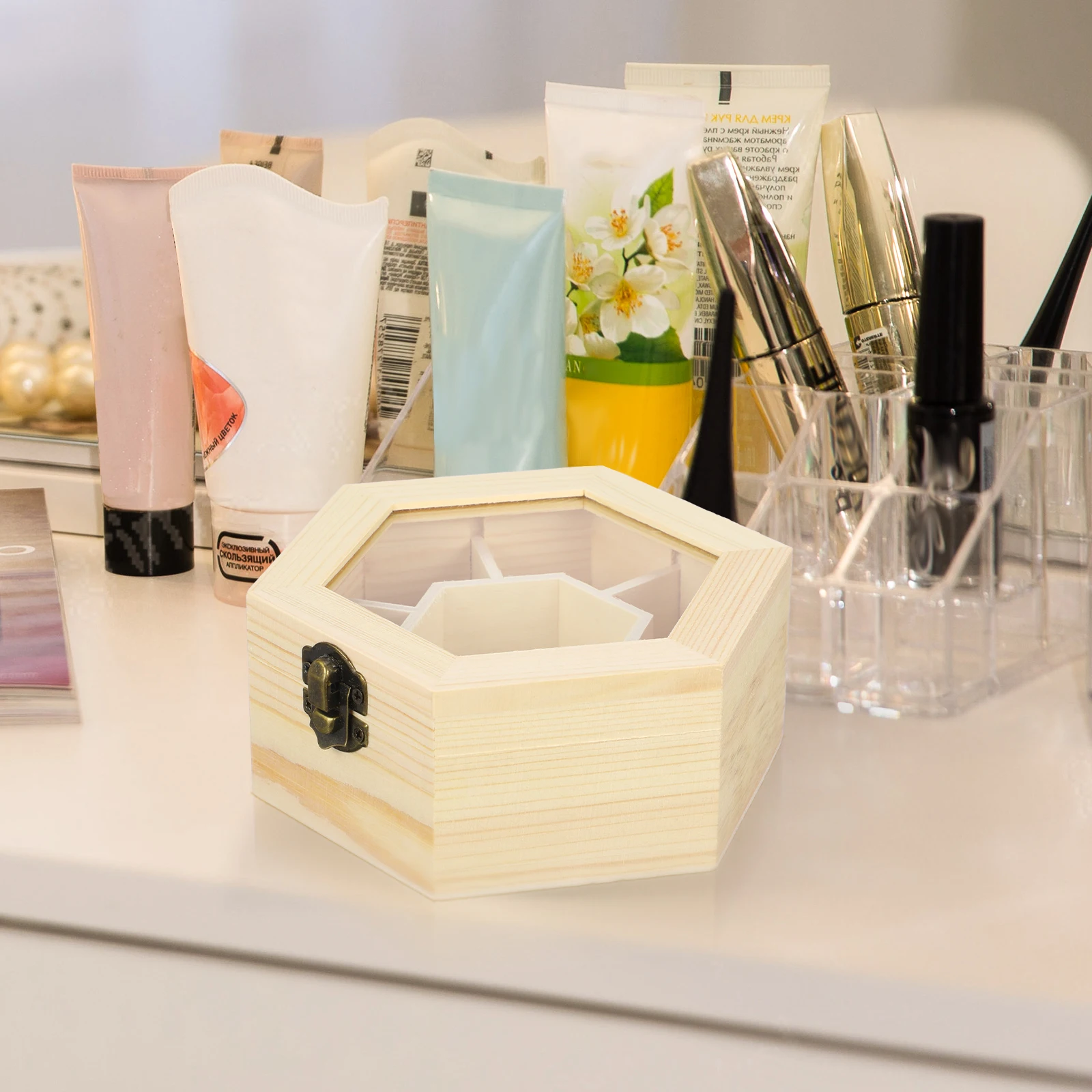

1pc Hexagon Jewelry Box Mold Wood Storage Organizer DIY Trinket Container for Earrings Rings Beads Crafts Gift Handmade