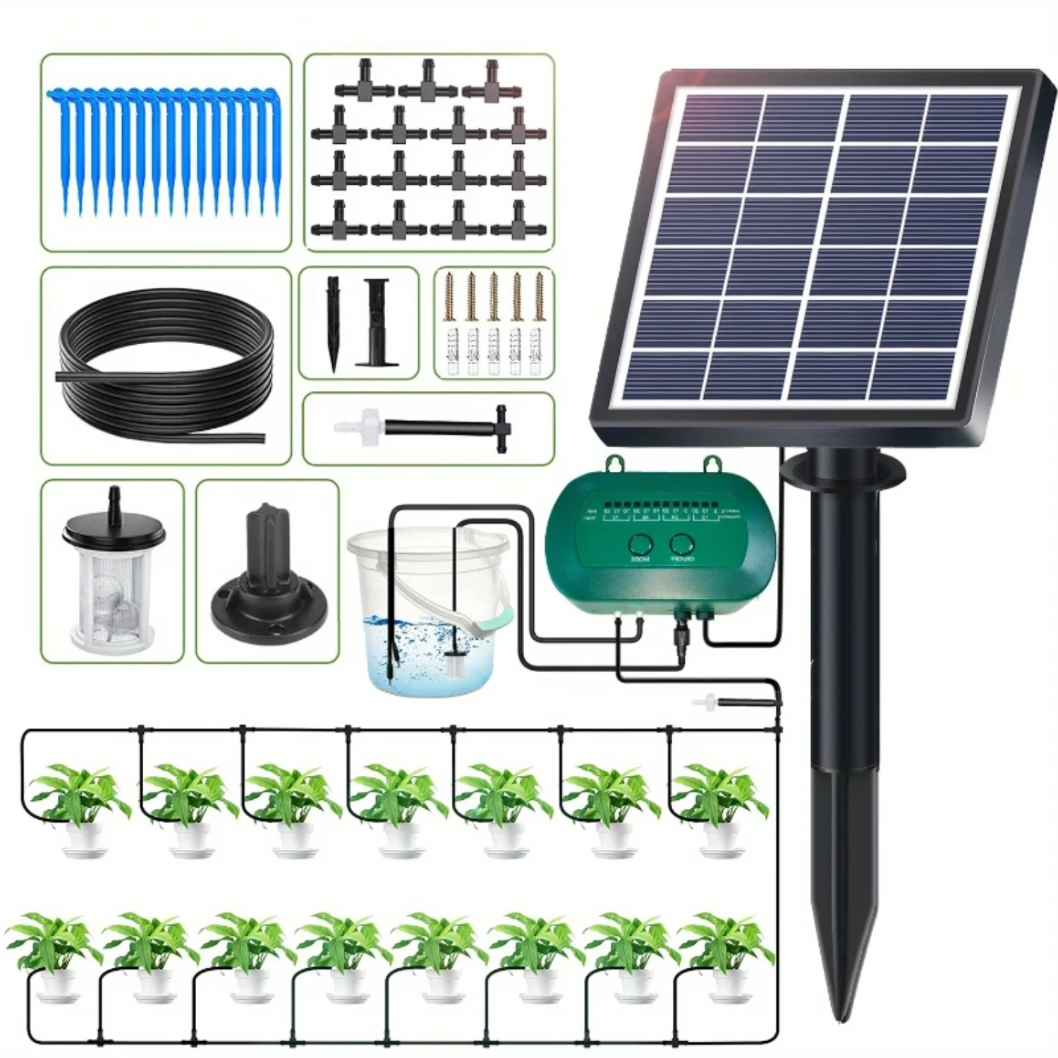 Solar Powered Automatic Drip Irrigation System with Built-in 2200MAH Battery - 1pc, Ideal for Potted Plants, 12 Timing Modes inc