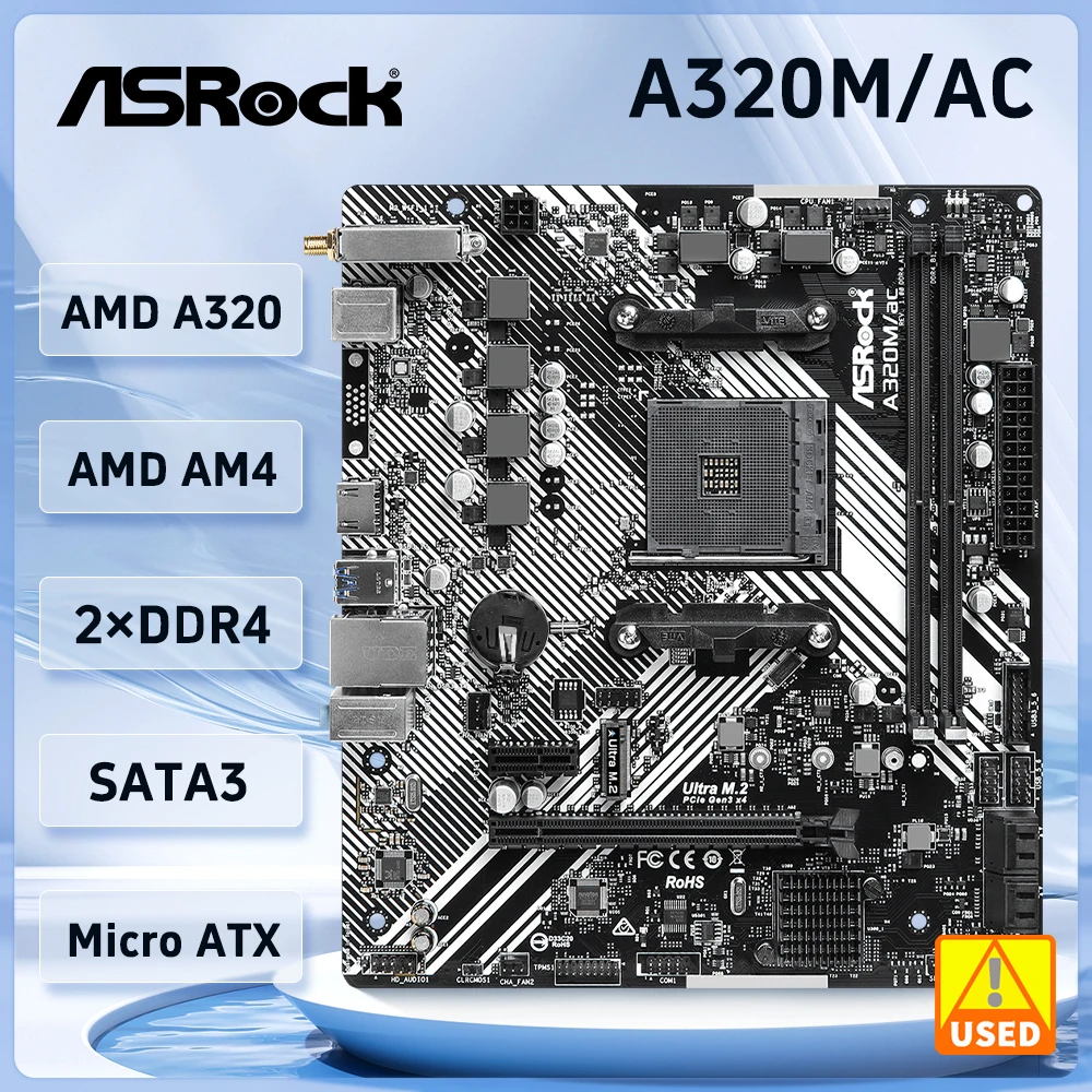 

ASRock A320M/AC A320M Motherboard AMD AM4 DDR4 32GB Ultra M.2 USB 3.2 M.2 Micro ATX support Ryzen 5 5600 5 PRO 1500 cpu