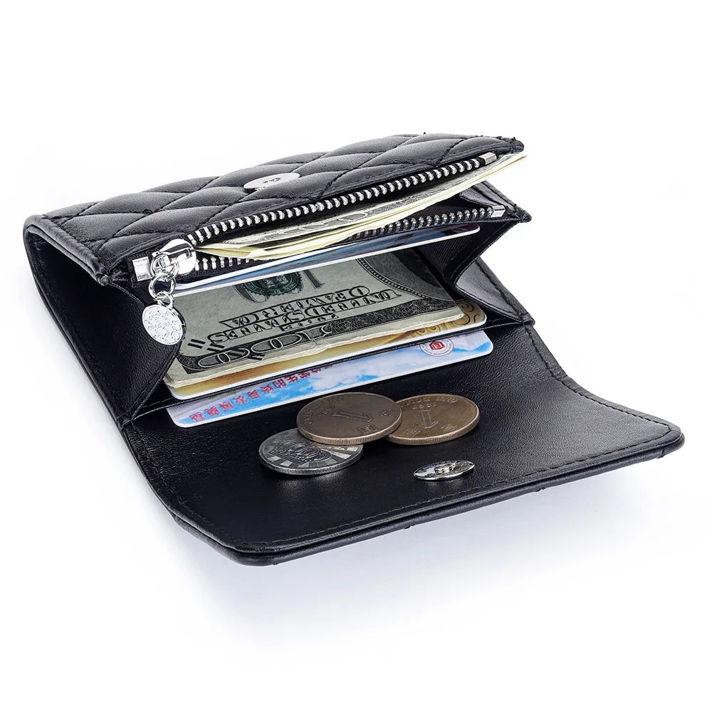 Sheepskin Quilted Card Holder Women Bifold Leather Bank Credit Card Case Wallets Coin Purse Luxury Brand Business Name Card Bag