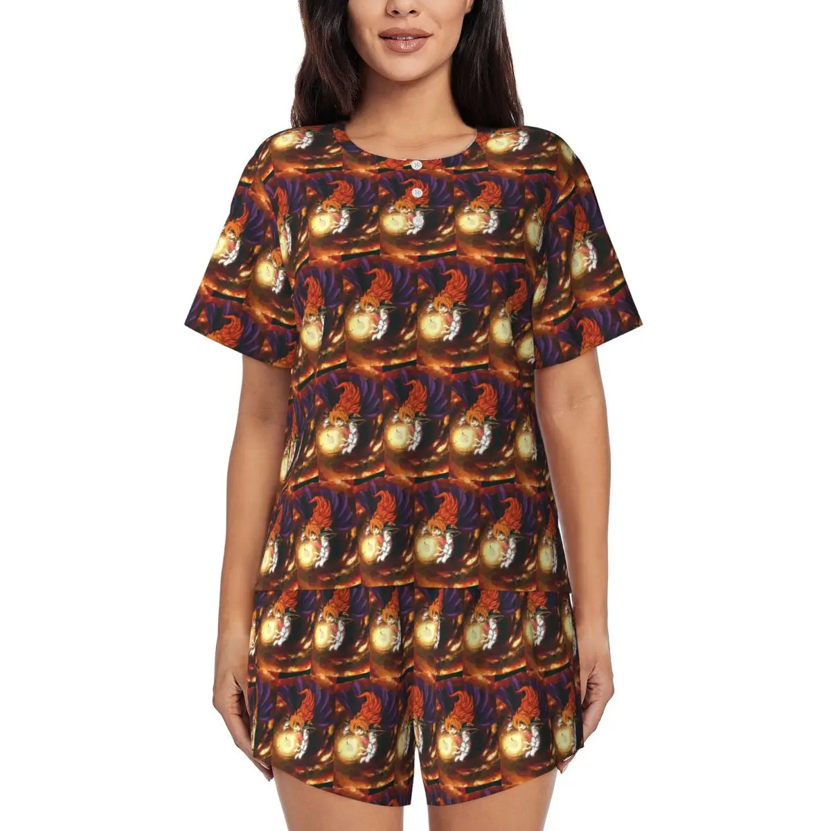 

Ночные рубашки Lina Inverse Dragon Slave Slayers с круглым вырезом и короткими рукавами для сна, женский свободный пижамный комплект с короткими штанами