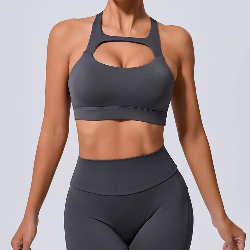 SVEIC Sexy Hollow Sport Bra Yoga Vest Women Underwear Push Up High Impact Shockproof Crop Top Fitness Workout Running Gym Clothe